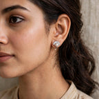 Leafy Fan Freshwater Pearl 925 Silver Stud Earrings
