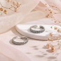 Adjustable Floral-Rope Dual Band Oxidized 925 Silver Toe Rings (Bichiya)