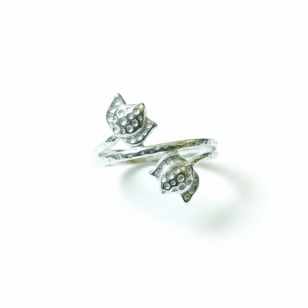 White Background Editorial – 925 Silver Double Tulip Flower Wrap Ring