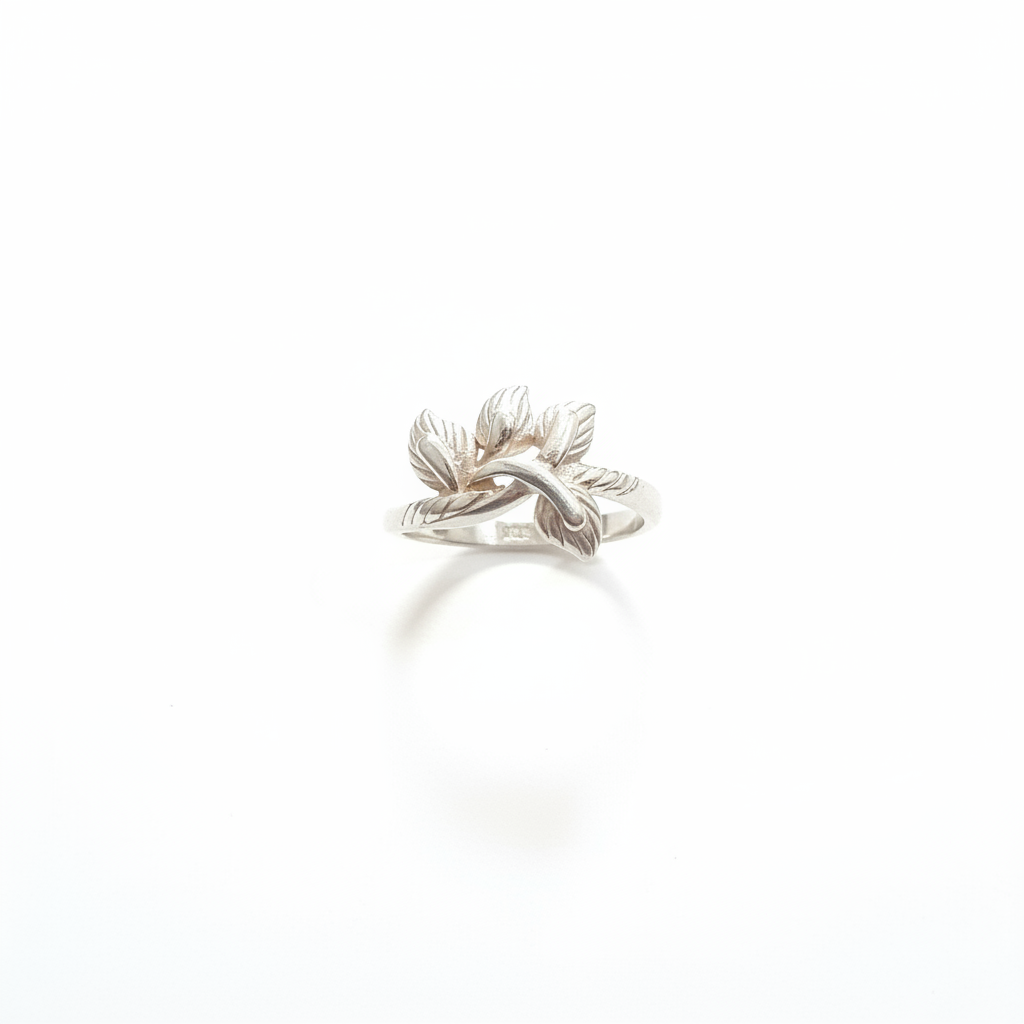 White Background Editorial – Silver Leaf Ring